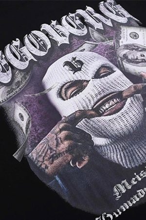 Concert Outfit Masked Gangster Portrait Printed T-Shirt