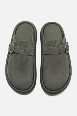 Concert Outfit Matte Suede Handmade Closed Toe Half-Slip Birkenstock Shoes