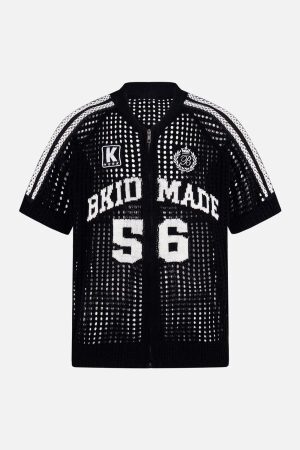 Concert Outfit Mesh Zip-Up Sports Jersey Short Sleeve Shirt