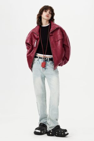 Concert Outfit Metal Buckle Faux Leather Jacket