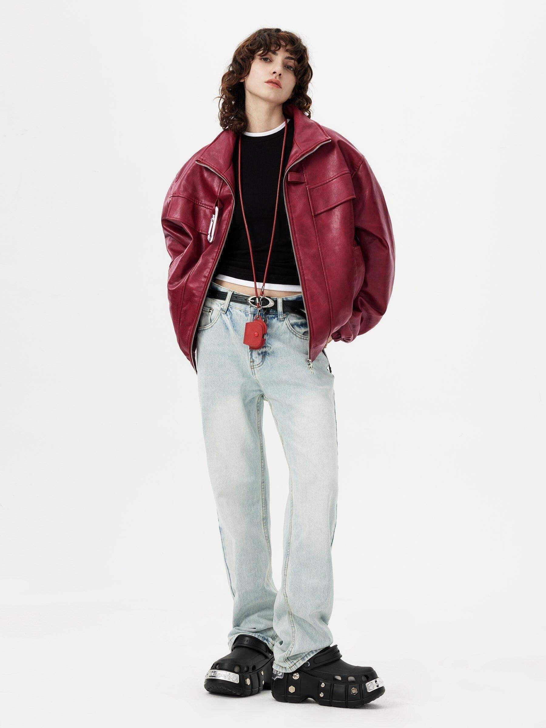 Concert Outfit Metal Buckle Faux Leather Jacket Concert Outfit Metal Buckle Faux Leather Jacket