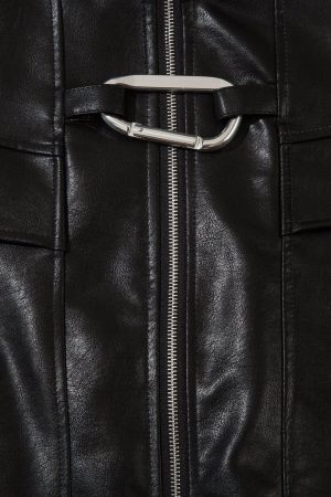 Concert Outfit Metal Buckle Faux Leather Jacket