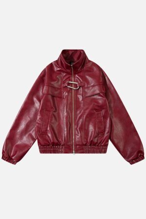 Concert Outfit Metal Buckle Faux Leather Jacket