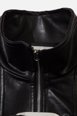 Concert Outfit Metal Buckle Faux Leather Jacket