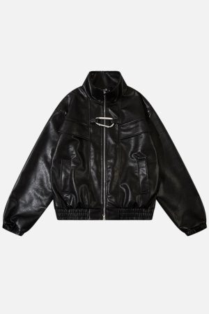 Concert Outfit Metal Buckle Faux Leather Jacket