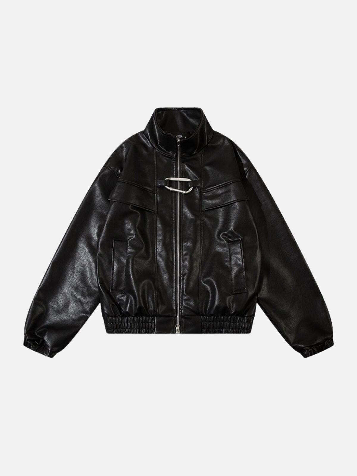 Concert Outfit Metal Buckle Faux Leather Jacket Concert Outfit Metal Buckle Faux Leather Jacket