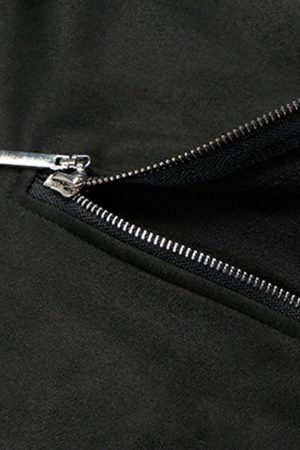 Concert Outfit Metal Button Multi Zipper Suede Fleece Sweatshirt