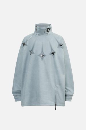 Concert Outfit Metal Button Multi Zipper Suede Fleece Sweatshirt