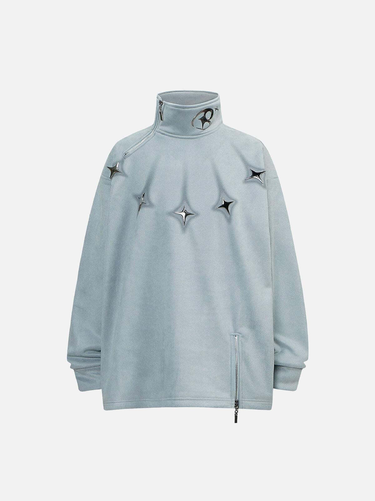 Concert Outfit Metal Button Multi Zipper Suede Fleece Sweatshirt Concert Outfit Metal Button Multi Zipper Suede Fleece Sweatshirt