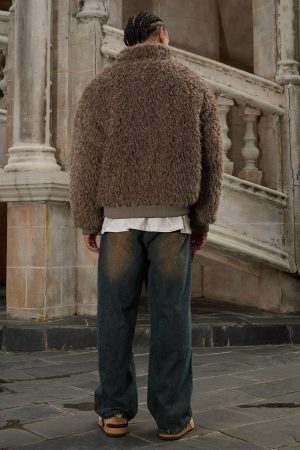 Concert Outfit Metal leather button Faux Fur Jacket