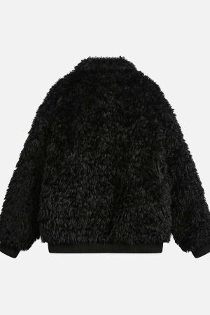 Concert Outfit Metal leather button Faux Fur Jacket