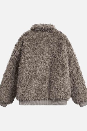 Concert Outfit Metal leather button Faux Fur Jacket