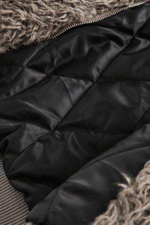 Concert Outfit Metal leather button Faux Fur Jacket