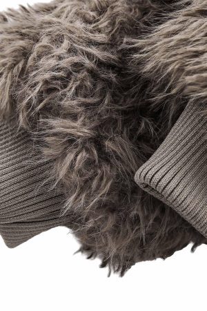 Concert Outfit Metal leather button Faux Fur Jacket