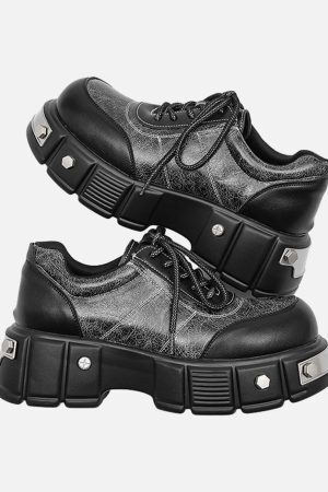 Concert Outfit Metal Plate Chunky Leather Shoes
