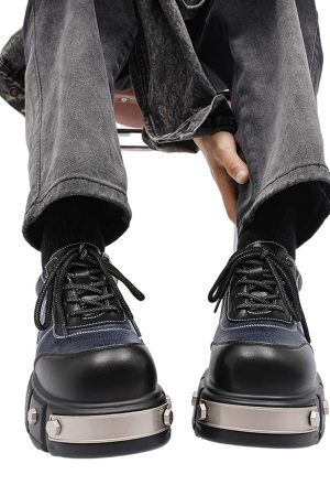 Concert Outfit Metal Plate Chunky Leather Shoes
