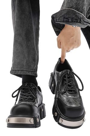 Concert Outfit Metal Plate Chunky Leather Shoes