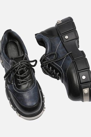Concert Outfit Metal Plate Chunky Leather Shoes