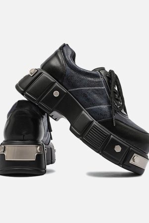 Concert Outfit Metal Plate Chunky Leather Shoes