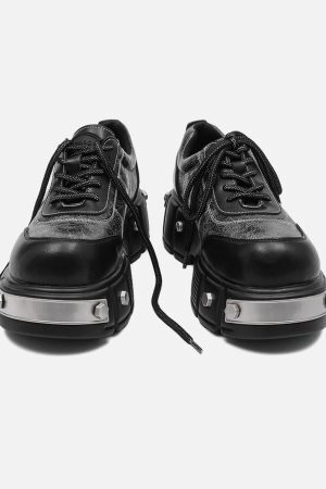 Concert Outfit Metal Plate Chunky Leather Shoes