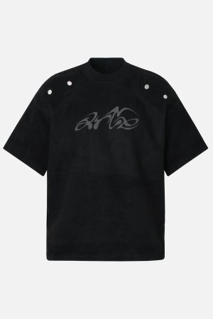 Concert Outfit Metallic Print Suede Crew Neck T-Shirt