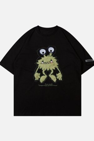 Concert Outfit Monster Embroidery Print Tee