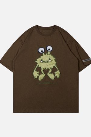 Concert Outfit Monster Embroidery Print Tee