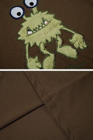Concert Outfit Monster Embroidery Print Tee