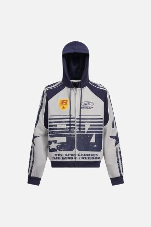 Concert Outfit Motorcycle Style Printed Hooded Sweatshirt