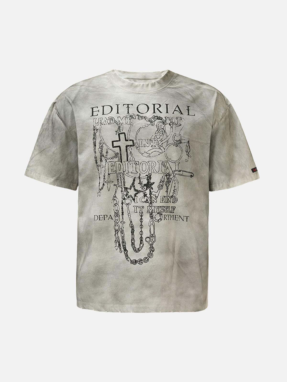 Concert Outfit Mud-Dyed Dirty Spray Cross Print Street Rap T-Shirt Concert Outfit Mud-Dyed Dirty Spray Cross Print Street Rap T-Shirt