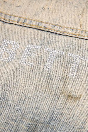 Concert Outfit Mud-Dyed Distressed Rhinestone Denim Jacket