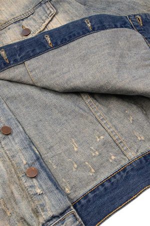 Concert Outfit Mud-Dyed Distressed Rhinestone Denim Jacket