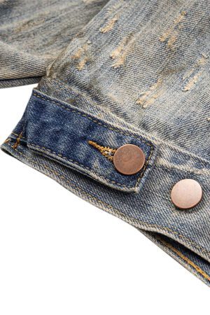 Concert Outfit Mud-Dyed Distressed Rhinestone Denim Jacket