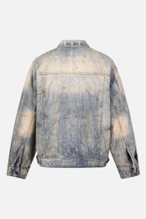 Concert Outfit Mud-Dyed Distressed Rhinestone Denim Jacket