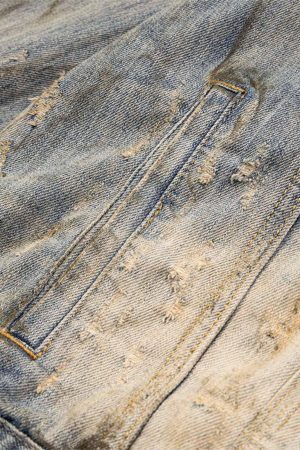 Concert Outfit Mud-Dyed Distressed Rhinestone Denim Jacket