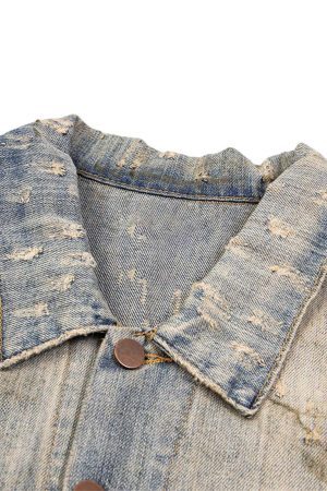 Concert Outfit Mud-Dyed Distressed Rhinestone Denim Jacket