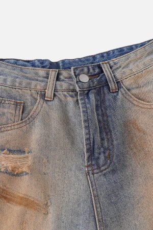 Concert Outfit Mud Dyeing Distressed Jeans