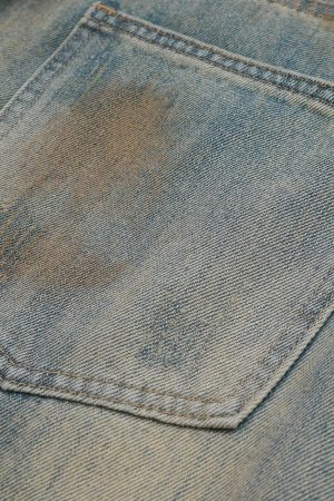 Concert Outfit Mud Dyeing Distressed Vintage Fade Jeans