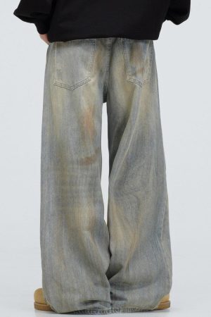 Concert Outfit Mud Dyeing Distressed Vintage Fade Jeans