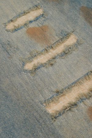 Concert Outfit Mud Dyeing Distressed Vintage Fade Jeans