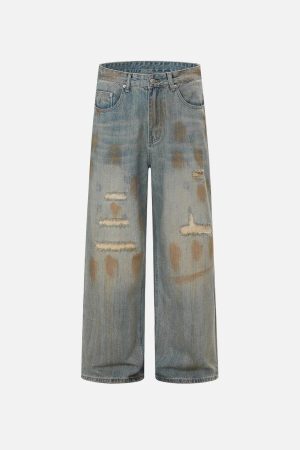 Concert Outfit Mud Dyeing Distressed Vintage Fade Jeans