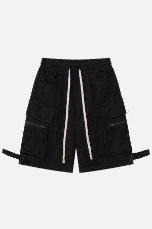 Concert Outfit Multi-Pocket Cargo Solid Drawstring Shorts