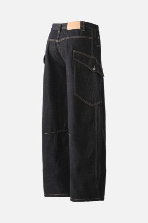 Concert Outfit Multi-Pocket Deconstructed Washed Barrel Cargo Jeans