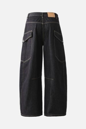 Concert Outfit Multi-Pocket Deconstructed Washed Barrel Cargo Jeans