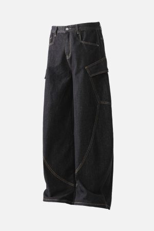 Concert Outfit Multi-Pocket Deconstructed Washed Barrel Cargo Jeans