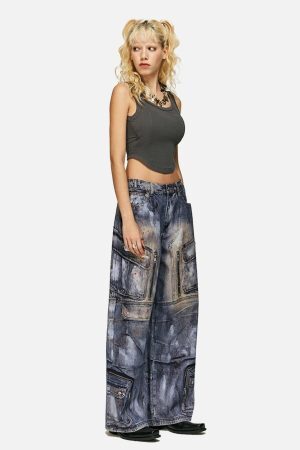 Concert Outfit Multi-Pocket Dirty Overalls Jeans