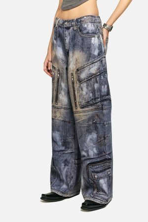 Concert Outfit Multi-Pocket Dirty Overalls Jeans
