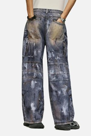 Concert Outfit Multi-Pocket Dirty Overalls Jeans