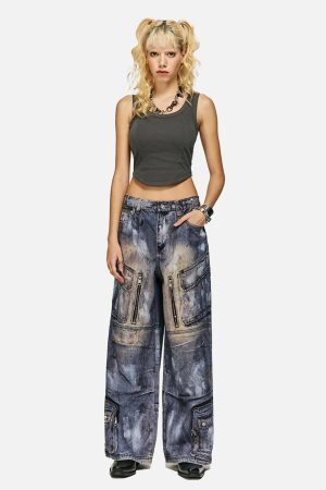Concert Outfit Multi-Pocket Dirty Overalls Jeans