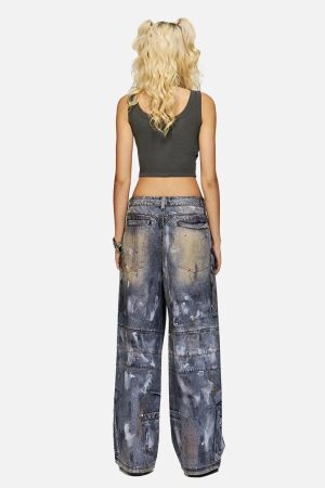 Concert Outfit Multi-Pocket Dirty Overalls Jeans